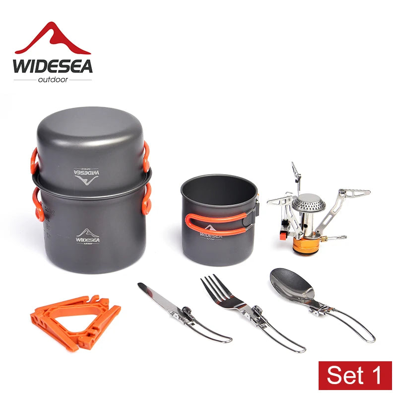 Camping Cookware Set Outdoor Tableware Supplies Burner Stove Folding Knife Fork