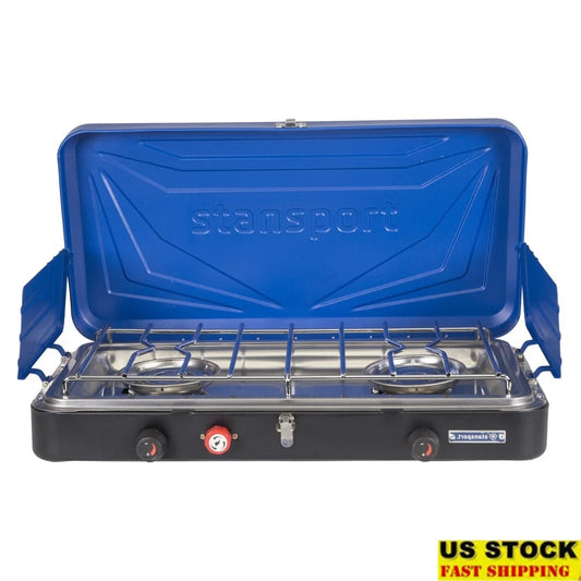 2 Burner Portable Propane Camping Stove High Altitude Regulator