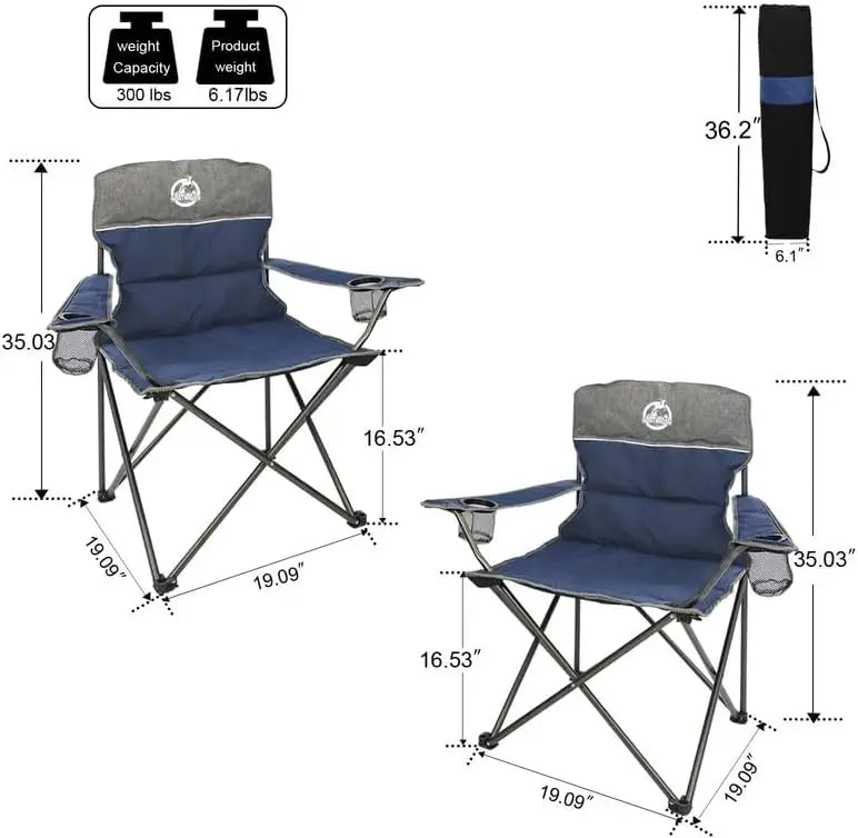 Chair Set of 3,(2) Folding Padded Camp Chairs and (1) Sofa