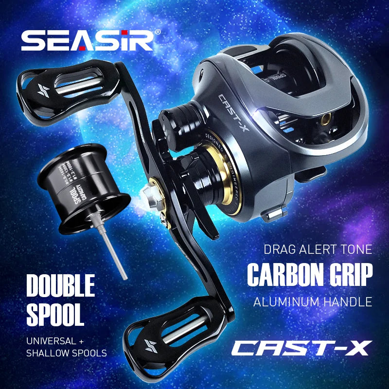Baitcasting Reel 7.3:1 HS Gear Ratio Aluminum Double Spool Carbon Grip Metal