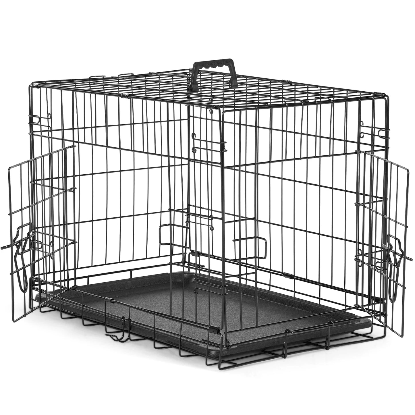 JHK Double Door Folding Metal Wire Dog Cage with Plastic Leak-Proof Pan Tray Extra Large Pet Kennel