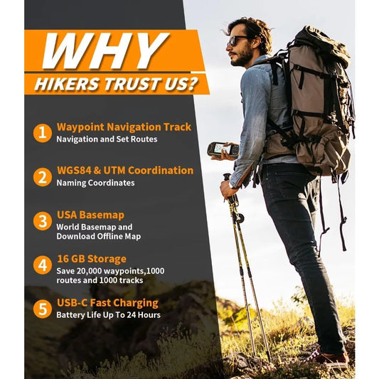 GPS Handheld Navigator, Portable Hiking GPS Multi-GNSS Support