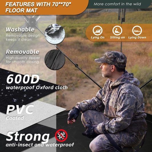 Hunting Blind with Floor Mat, 360 Degree See Through Ground Blind with Carrying Bag, 2/3/4 Person Pop Up
