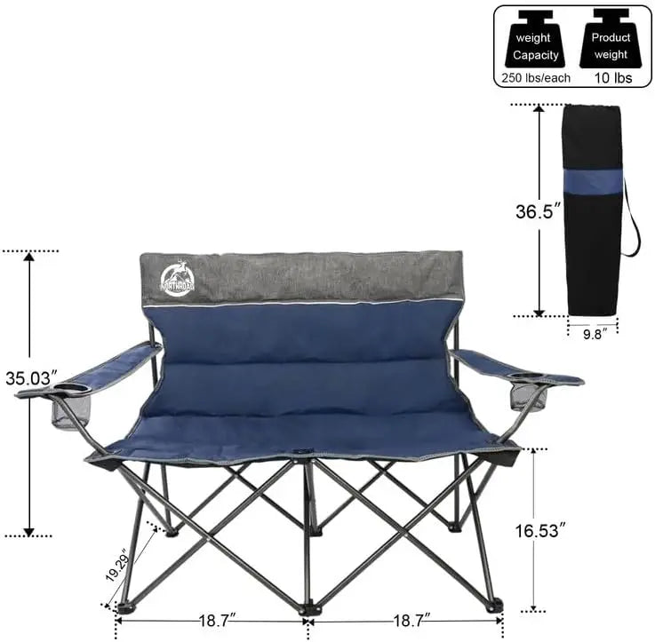 Chair Set of 3,(2) Folding Padded Camp Chairs and (1) Sofa