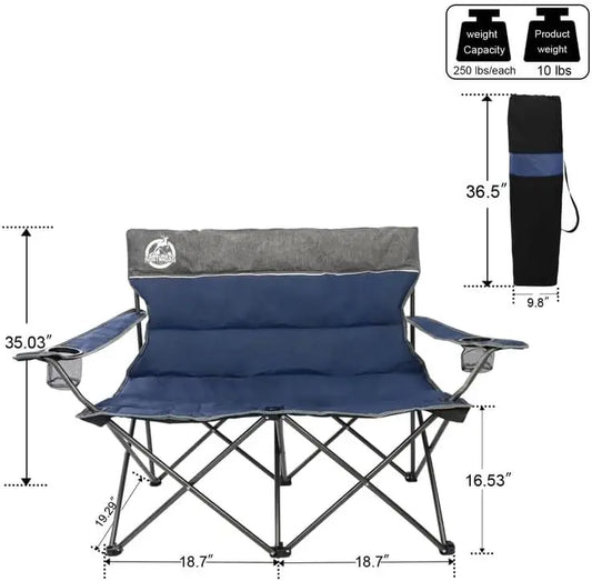 Chair Set of 3,(2) Folding Padded Camp Chairs and (1) Sofa