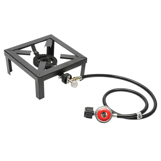Portable Single Burner Gas Stove Outdoor Propane Cooker with Adjustable 0-20Psi Regulator Hose