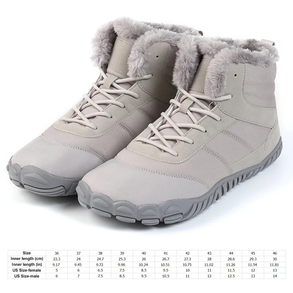 Winter Barefoot Shoes Warm Lined Snow Shoes for Women / Men Trainers Waterproof Running Shoes