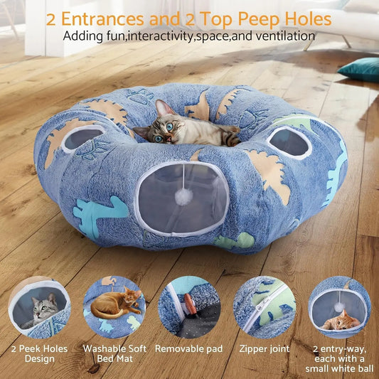 Foldable Cat Tunnel with Washable Bed Toy