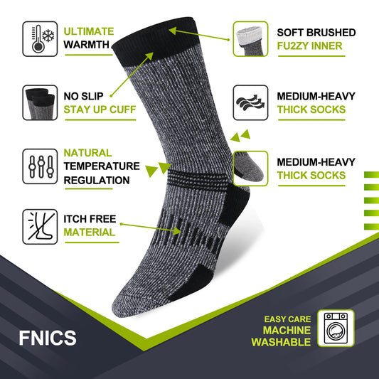 3 Pairs Men/Women Merino Wool Crew Socks Thickened Thermal