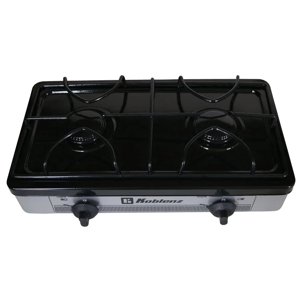 2-Burner Outdoor Stove with Adjustable Flames LP Gas Manual Ignition Includes Compression Connector