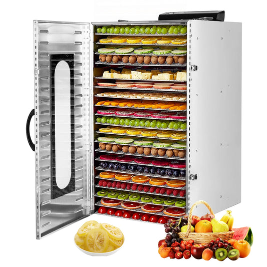 Commercial Grade Food Dehydrator Machine 110V 1500W Stainless Steel 20 Trays Capacity w/Timer