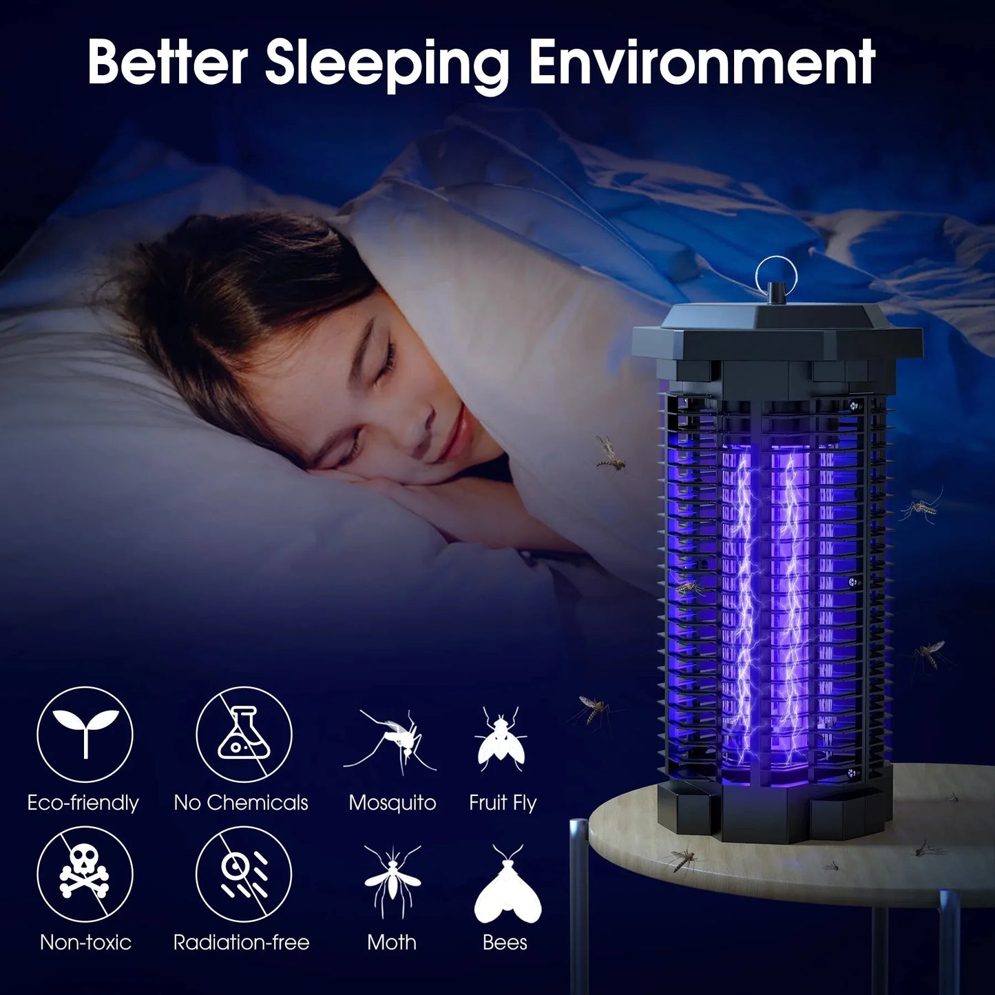4000V Waterproof Electric Bug Zappers 2500sq.ft Low Light intensity 7.1"