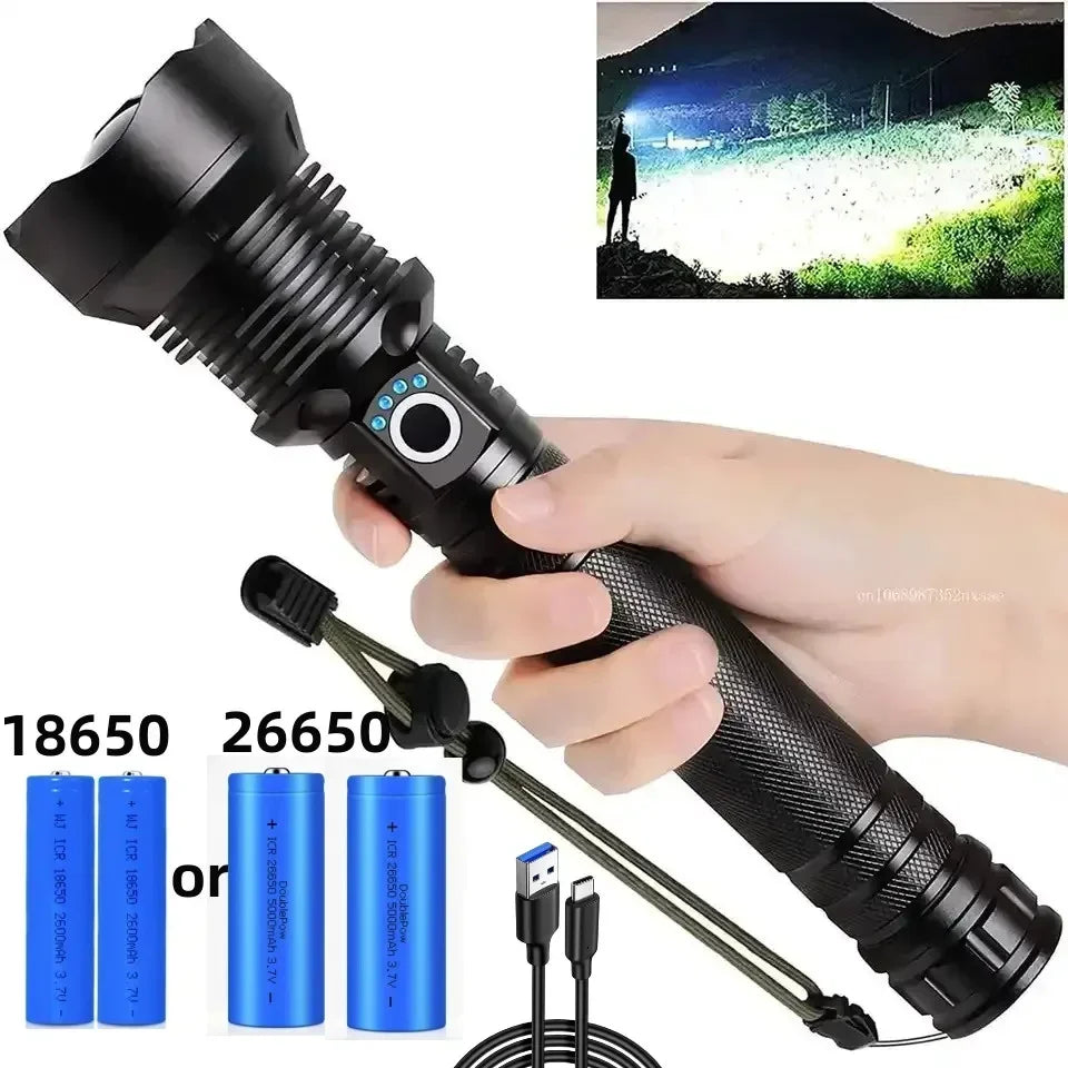 USB Powerful xhp70.2 Flashlight Torch Super Bright Rechargeable Zoom LED Tactical Torch xhp70