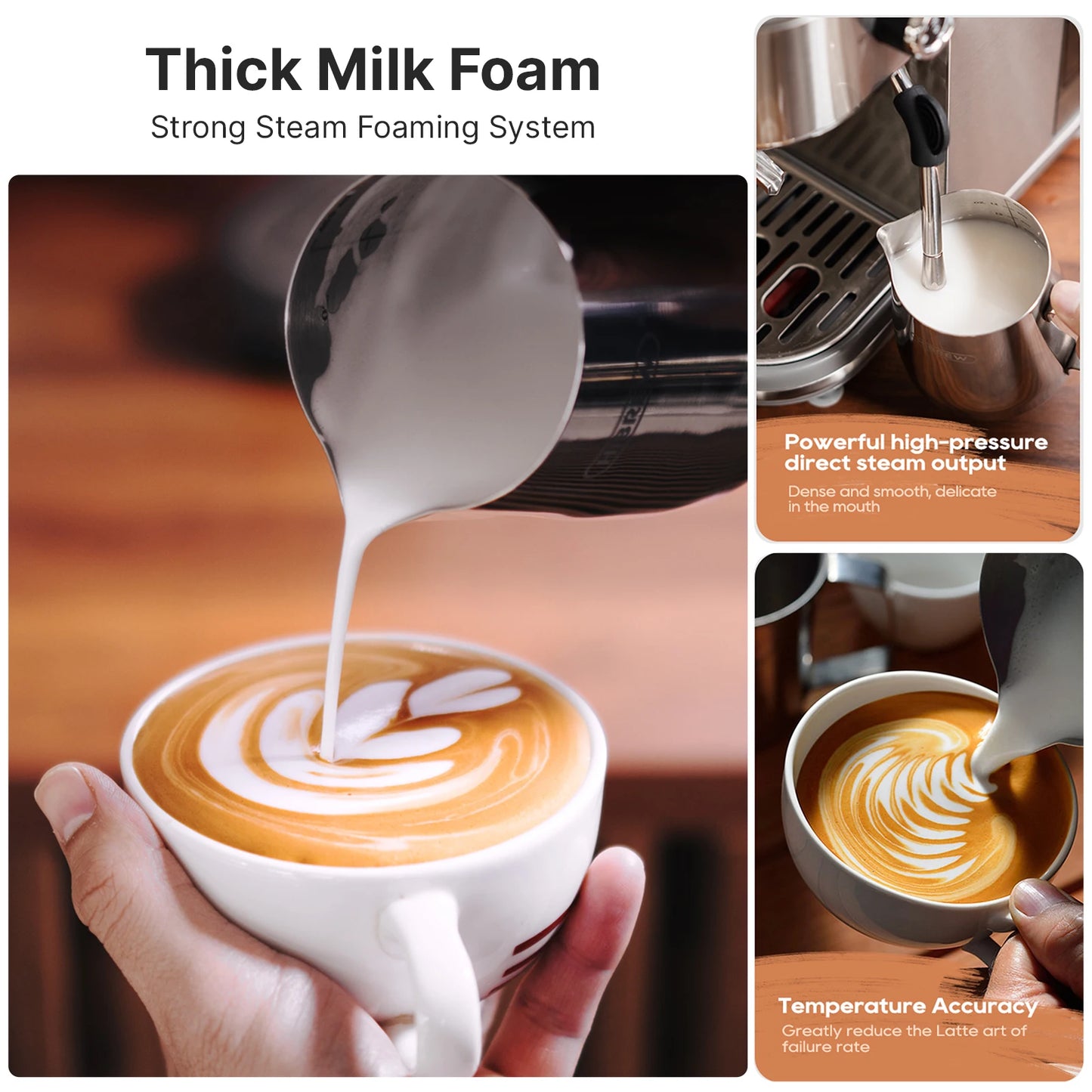 Espresso Coffee Machine Semi-Automatic Adjustable Temperature & Cup Volume Removable Water Tank
