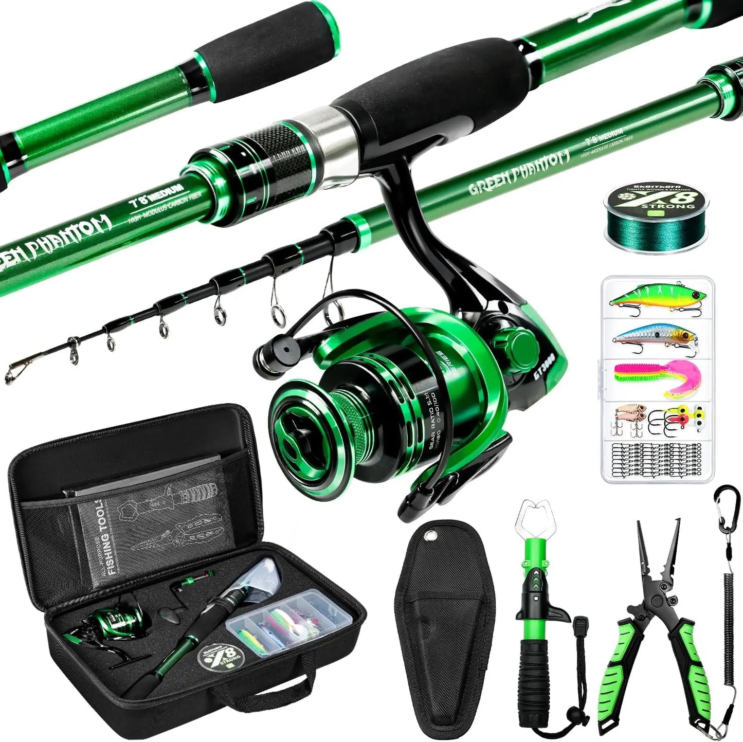 Fishing Rod and Reel Combo, Graphite Telescoping Fishing Pole Collapsible with Carrier Bag