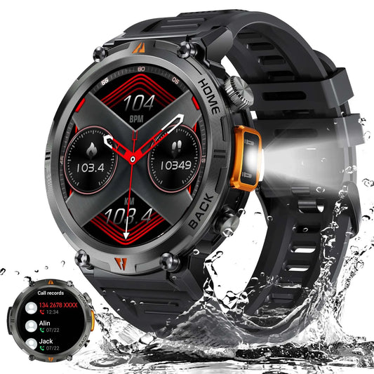 Bluetooth Call Smart Watch Men Full Touch Screen Health Monitor Clock With Flashlight