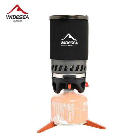 Camping Cooking System with Heat Exchanger Outdoor Gas Stove Burner Coffee Pot Cup Cookware