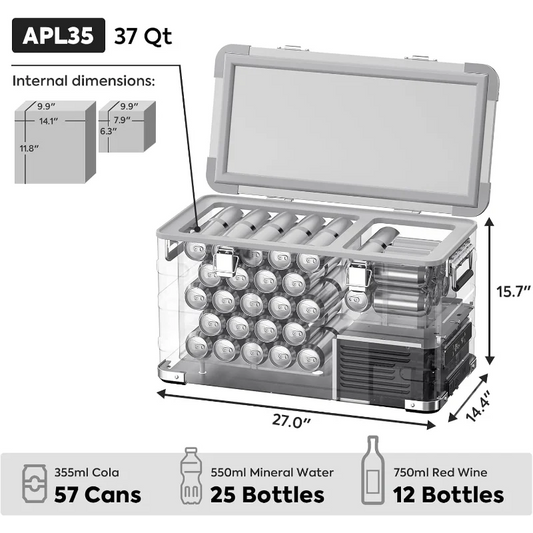 12 Volt Car Refrigerator, 37 Quart (30 Liter) Light Duty Aluminum 12v Portable Fridge Freezer