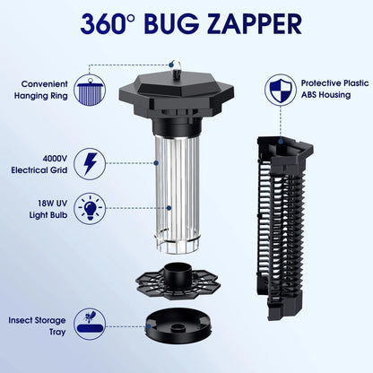 4000V Waterproof Electric Bug Zappers 2500sq.ft Low Light intensity 7.1"