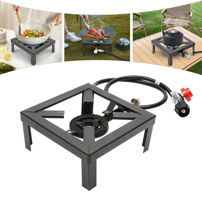 Portable Single Burner Gas Stove Outdoor Propane Cooker with Adjustable 0-20Psi Regulator Hose