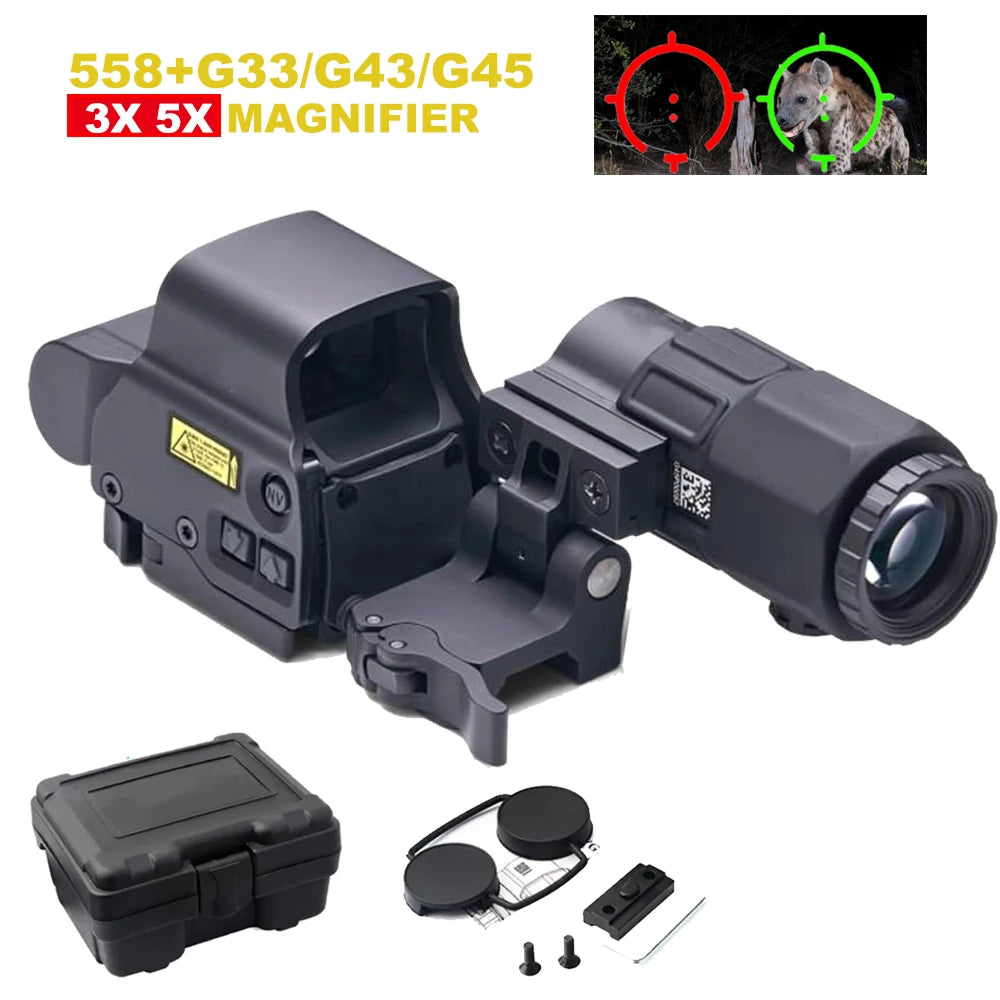 Holographic Collimator Sight 558+G33/G45 Red Dot Optic Sight W/20mm Rail Mounts&Quick Detach Lever