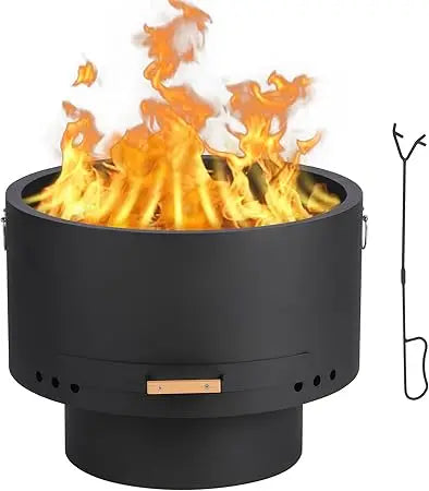 Smokeless Firepit- 26" Wood Burning Fire Pit with 360° Airflow, Removable Ash Pan & Bamboo Lid -