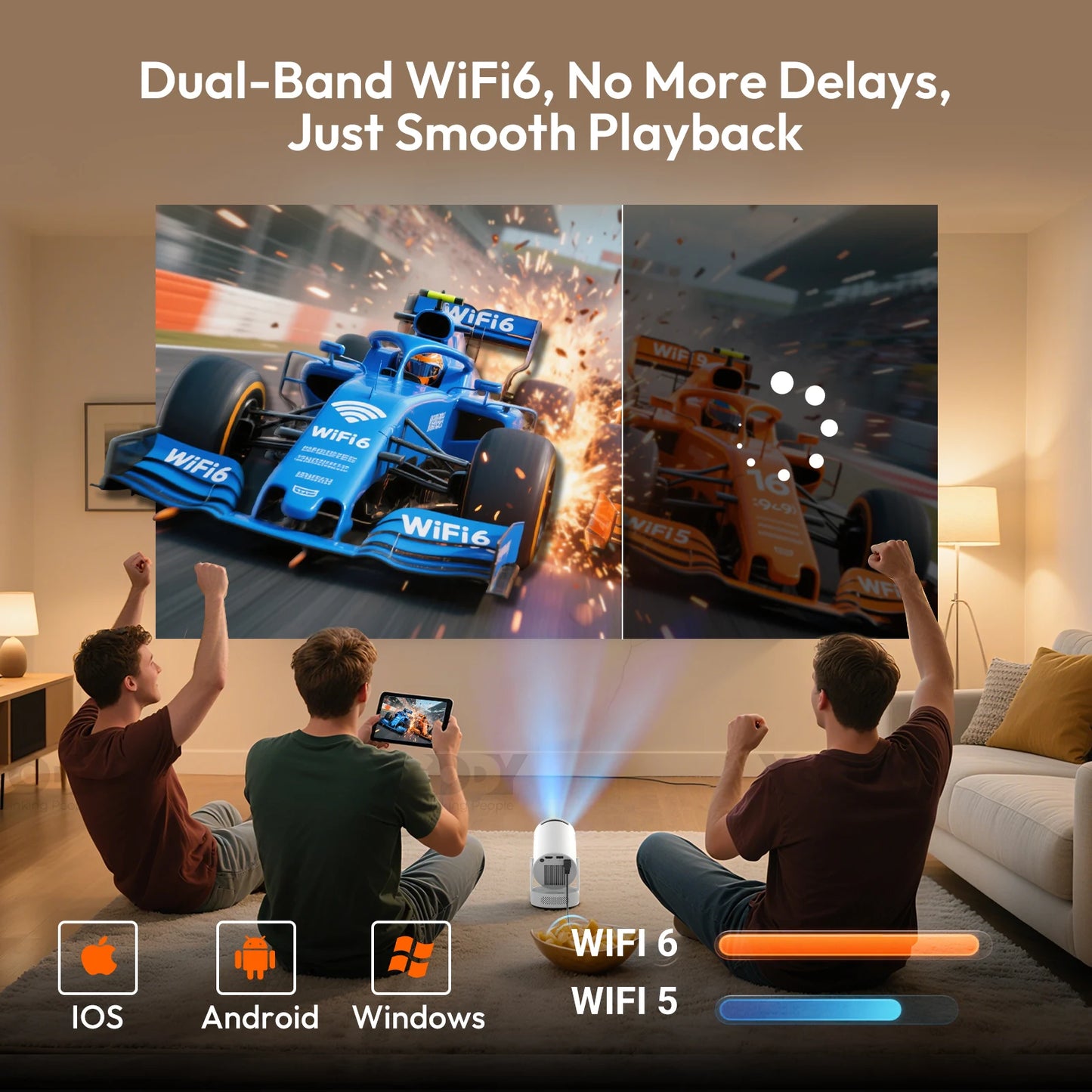 4K 1080p LED Projector Home Theater w/ 12000 Lumens and WiFi 6 Bluetooth 5.0