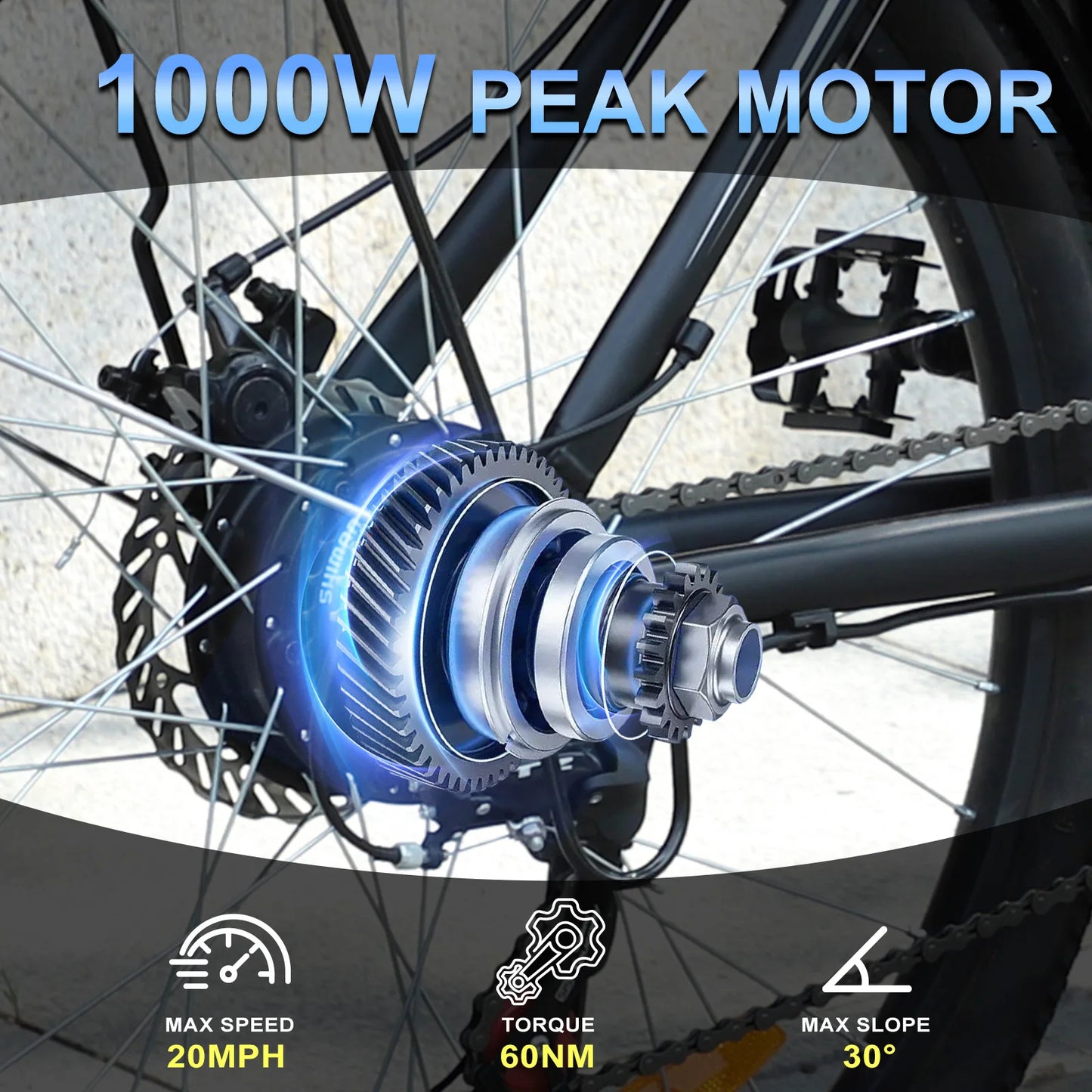 1000W Peak 48V Electric-Bike with Removable Battery