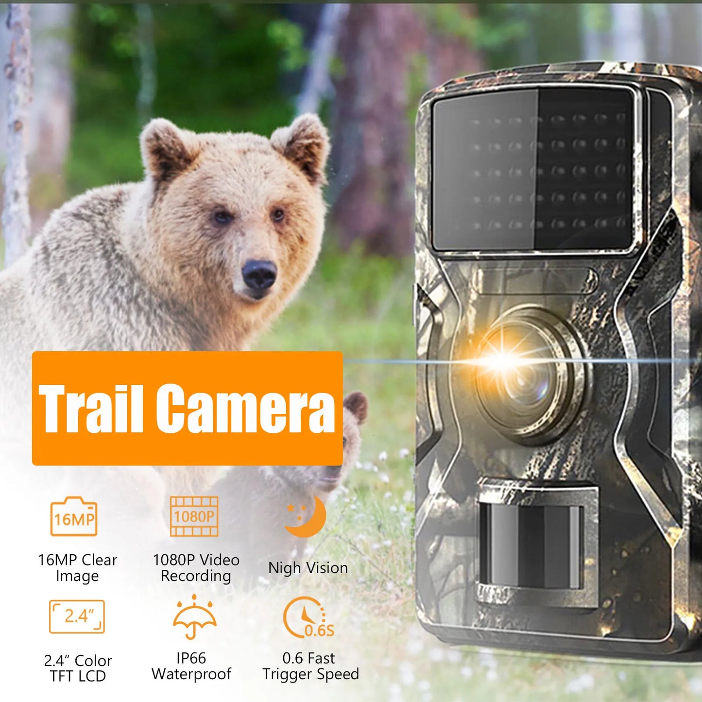 Trail camera 1080P Hunting Camera 2.0in LCD 16MP Infrared Night Vision Mobile Monitoring IP66 Waterproof