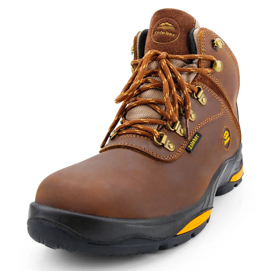 Hiking Boots Soft Toe, Slip Resistant Safety Shoes, Waterproof Anti-Fatigue Brown