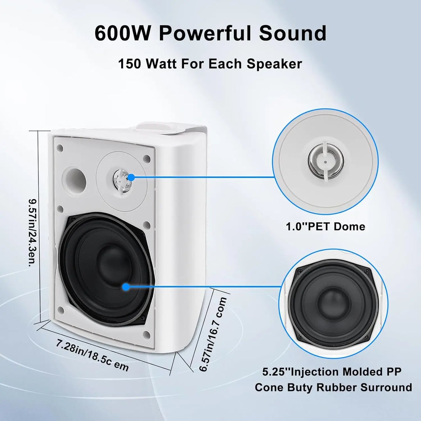 5.25'' 2PCS Indoor Outdoor Bluetooth Speakers Patio Waterproof  300 Watts