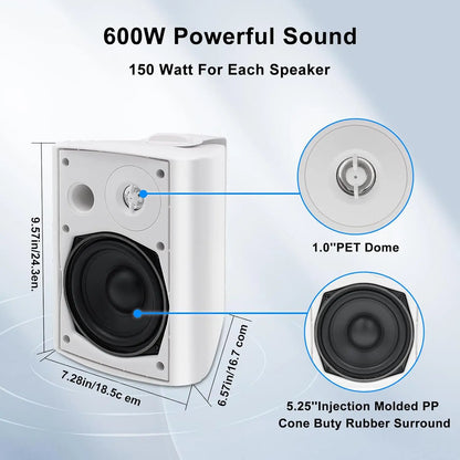 5.25'' 2PCS Indoor Outdoor Bluetooth Speakers Patio Waterproof  300 Watts