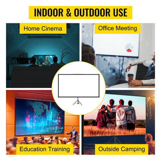 100 Inch Tripod Projector Screen with Stand 16:9 4K HD Portable Projection Home Cinema for Indoor & Outdoor Projection
