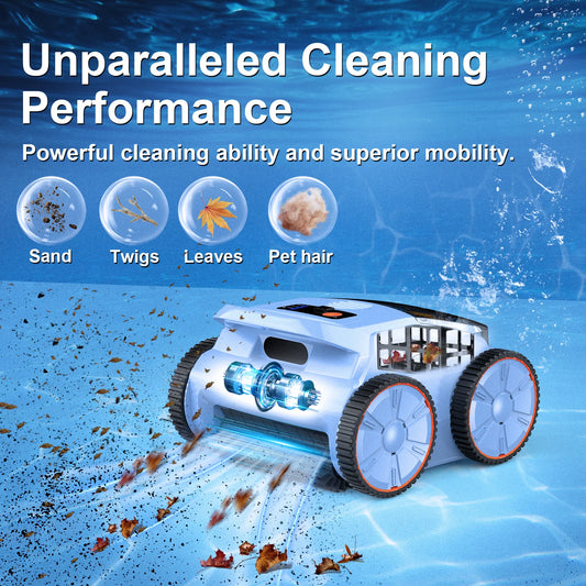 Pool Vacuum 150 Mins Running Up to 2000 Sq.ft., 45,000Pa Powerful Suction, Wall-Climbing for Above/in Ground Pools
