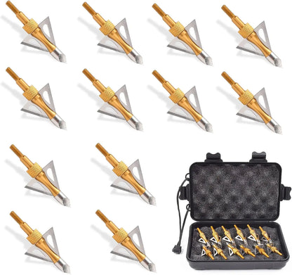 12PK 3 Blades Hunting Screw-in Broadheads 100 Grain Arrow Tips  1 PK Broadhead Storage Case