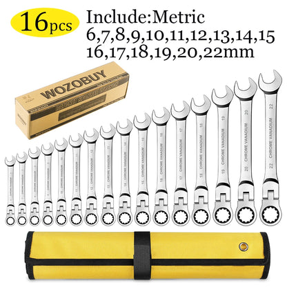 Flexible Ratcheting Combination Wrench Set with Carrying Bag