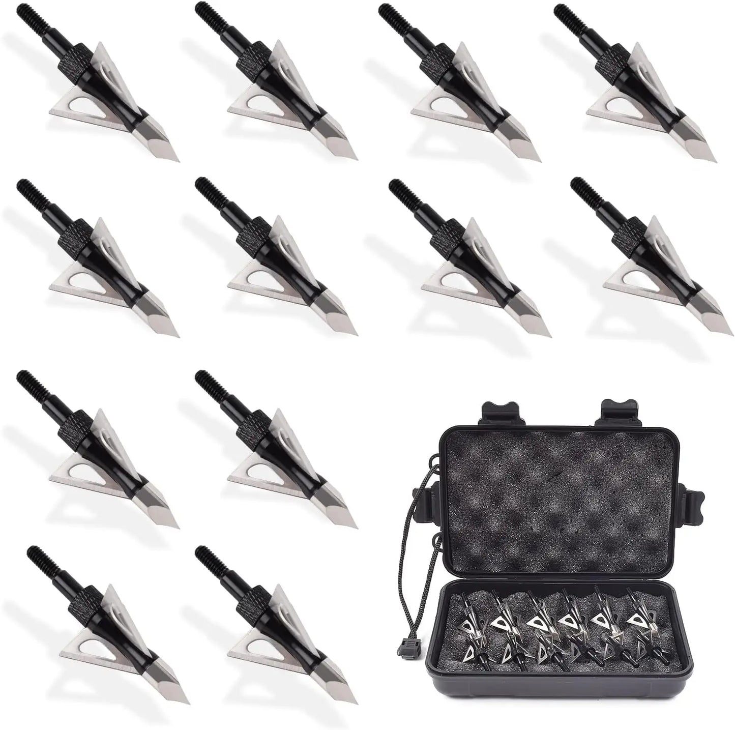 12PK 3 Blades Hunting Screw-in Broadheads 100 Grain Arrow Tips  1 PK Broadhead Storage Case