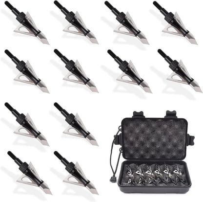 12PK 3 Blades Hunting Screw-in Broadheads 100 Grain Arrow Tips  1 PK Broadhead Storage Case