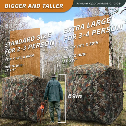 Hunting Blind with Floor Mat, 360 Degree See Through Ground Blind with Carrying Bag, 2/3/4 Person Pop Up