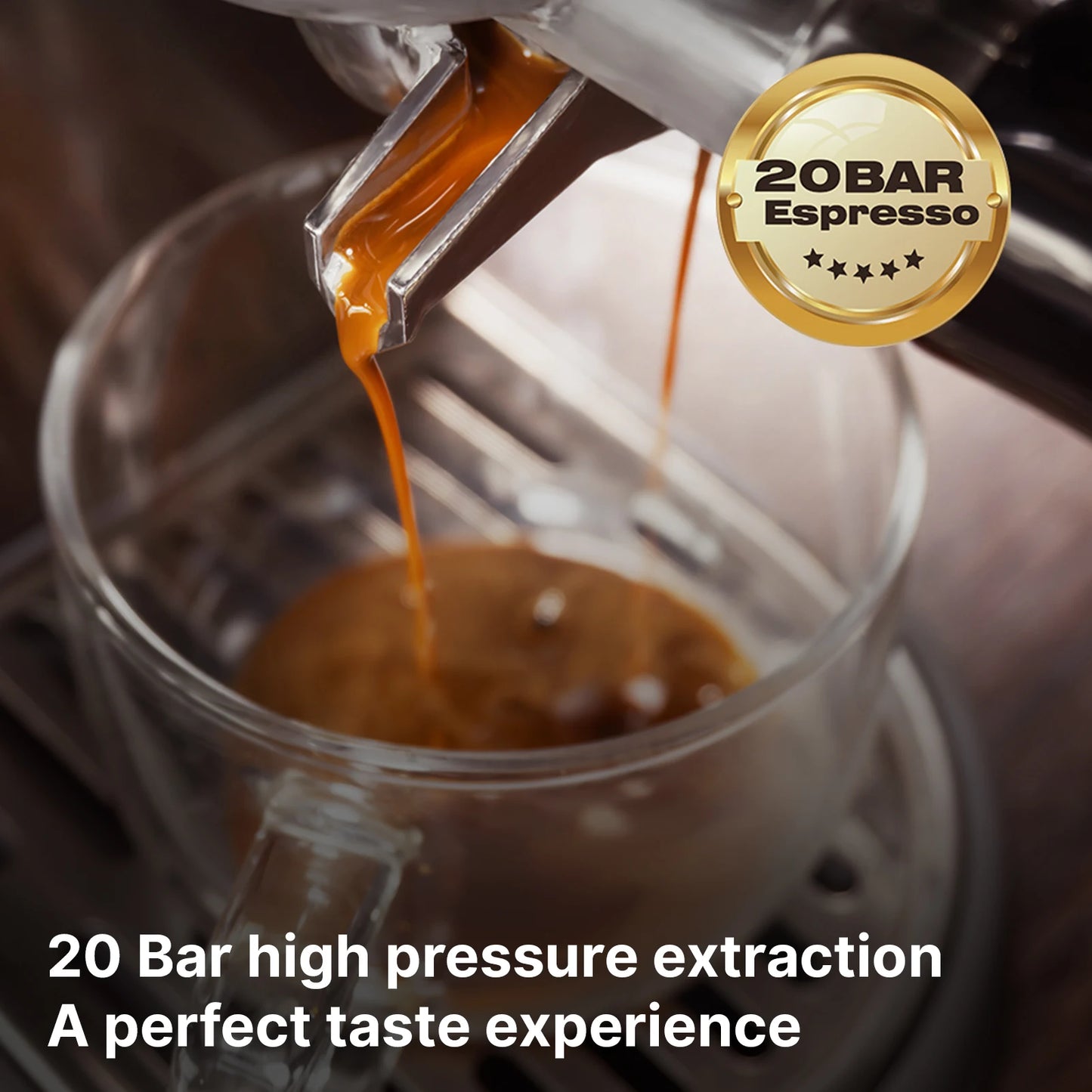 Espresso Coffee Machine Semi-Automatic Adjustable Temperature & Cup Volume Removable Water Tank