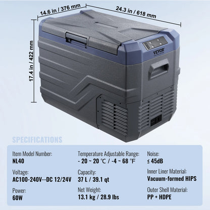 Car Refrigerator  12 Volt Car Refrigerator Fridge  37 L -4℉-68℉ 12/24V DC and 100-240V AC for Camping and RV