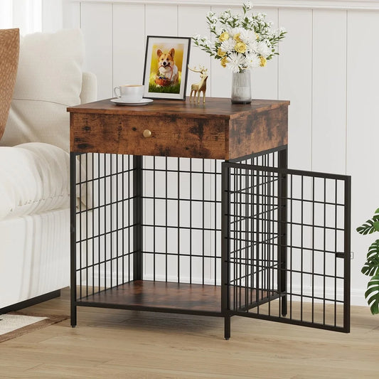 Dog Crate Dog Kennel Nightstand with Drawer Pet Cage