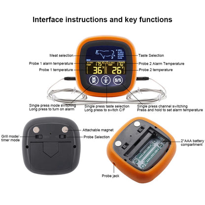 Digital Meat Kitchen Thermometer Touch Screen Waterproof Oven Cooking BBQ Temperature Meter Timer Mode for Grilling BBQ Cooking