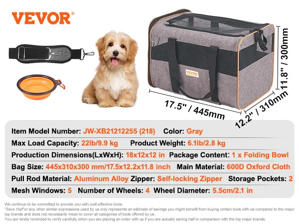 Pet Cat Carrier Breathable Backpack with Telescopic Handle Wheels and Shoulder Strap