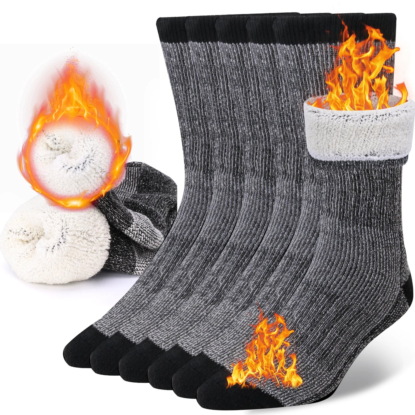 3 Pairs Men/Women Merino Wool Crew Socks Thickened Thermal