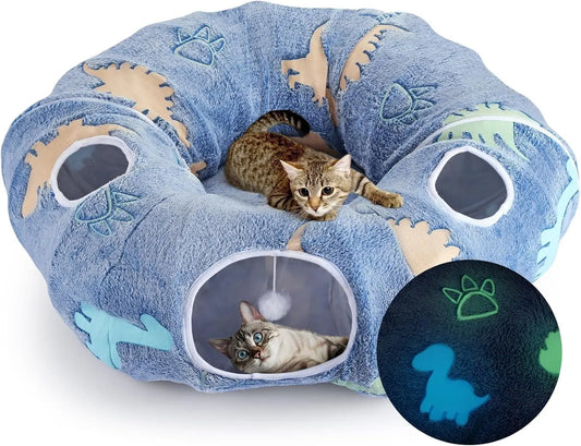Foldable Cat Tunnel with Washable Bed Toy
