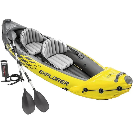 68307EP Explorer K2 Inflatable Kayak Set: Includes Deluxe 86in Aluminum Oars and High-Output Pump