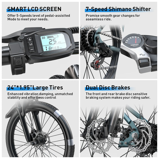 Adults Electric Bicycle, 26" 24"  Mountain E-Bike with 36V Battery Peak 500W