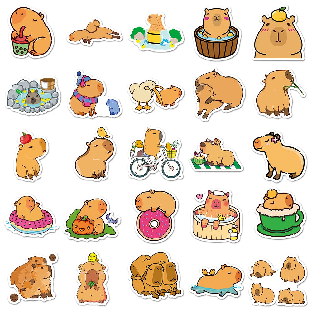 100Pcs Capybara Stickers Waterproof Decals