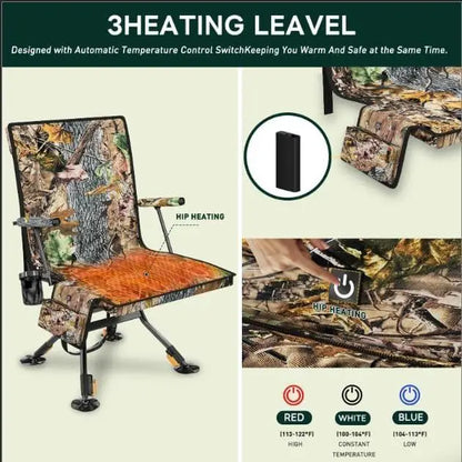 W-Hunting Blind Chair with Detachable Seat Cover and Heater, 360 Degree Silent Swivel Hunting Chair with Armrest